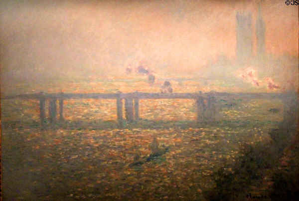 Thames at Charring Cross Bridge, London painting (1899) by Claude Monet in Webb House at Shelburne Museum. Shelburne, VT.