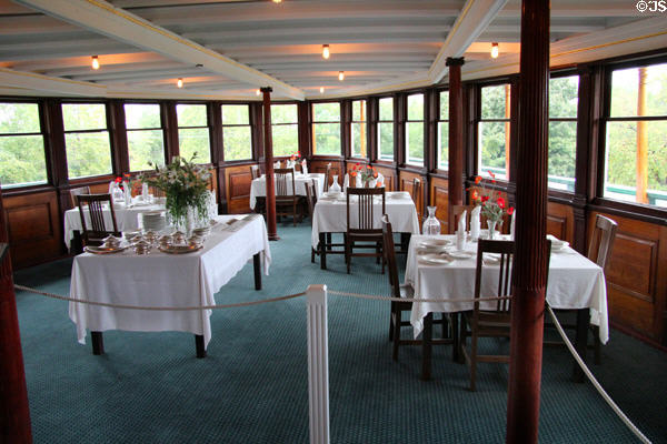 Dining room aboard Ticonderoga at Shelburne Museum. Shelburne, VT.