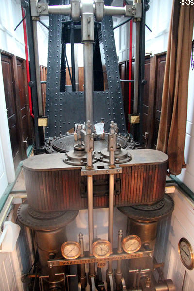 Steam engine (1906) by W. & A. Fletcher Co. of Hoboken, NJ aboard Ticonderoga at Shelburne Museum. Shelburne, VT.