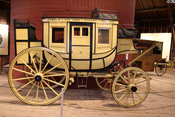 Concord coach (1852) by Abbot-Downing Co. of Concord, NH in Round Barn at Shelburne Museum. Shelburne, VT.