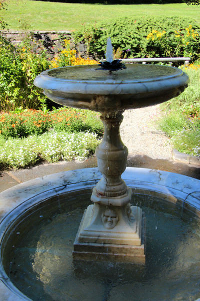 Fountain in garden of Marsh-Billings-Rockefeller Mansion. Woodstock, VT.