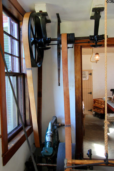 Pulley & belt system to drive dairy equipment at Billings Farm & Museum. Woodstock, VT.