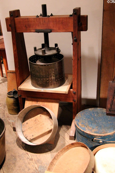 Cheese press & boxes at Billings Farm & Museum. Woodstock, VT.