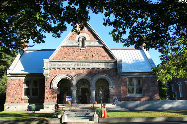 Norman Williams Public Library (1883) (on Woodstock Green). Woodstock, VT. Style: Romanesque Revival.
