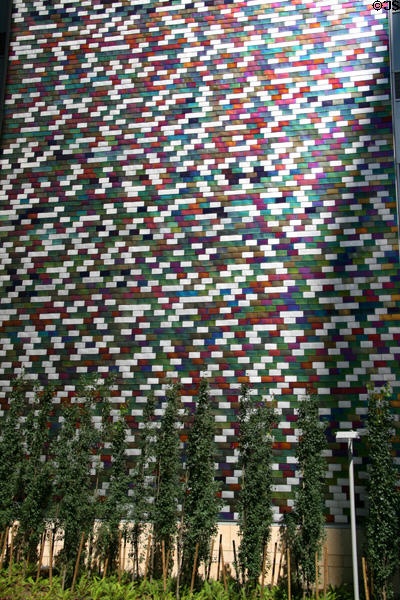 Metallic colored tile mural on Fifth & Madison Residence. Seattle, WA.