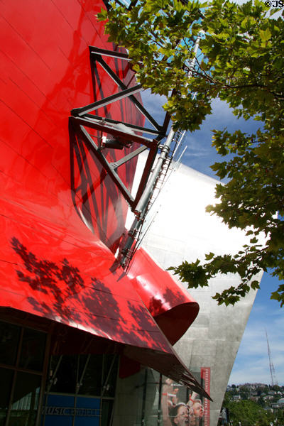 Red section entrance of Experience Music Project (EMP|FSM). Seattle, WA.