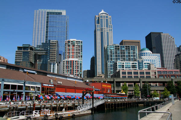 Pier 57 against Seattle's skyline. Seattle, WA.