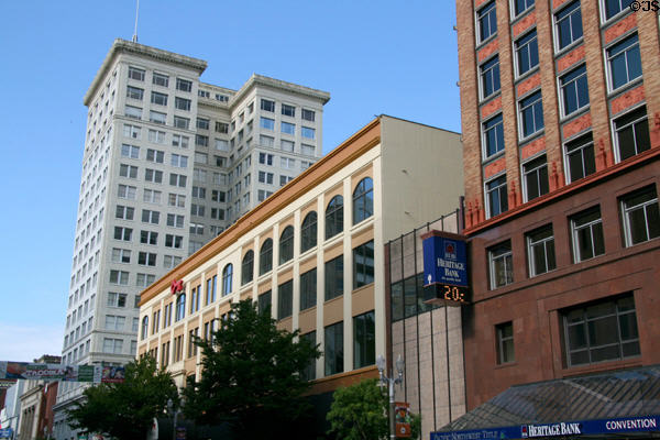 Pacific Ave. streetscape with Washington & Heritage Bank buildings. Tacoma, WA.