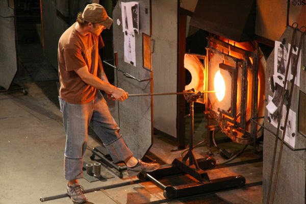 Glassblowing at Hot Shop of Museum of Glass. Tacoma, WA.