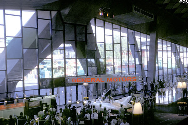 General Motors Firebird III display of World of Tomorrow in Washington State Coliseum at Century 21 Exposition. Seattle, WA.