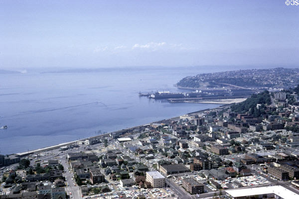 1962-view of Seattle's waterfront northwest from Space Needle of Century 21 Exposition. Seattle, WA.