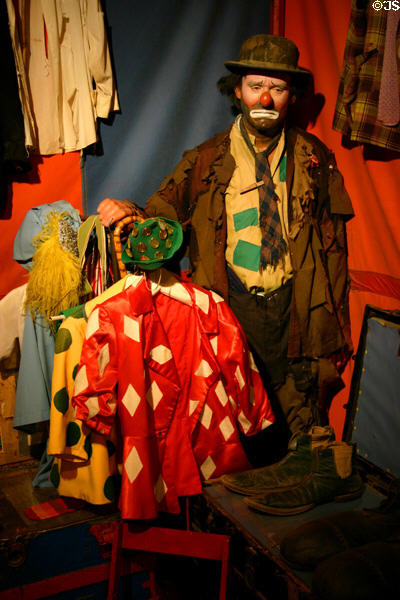 Emmett Kelly (1898-1979), most famous of clowns who played Weary Willy, featured at Circus World Museum. Baraboo, WI.