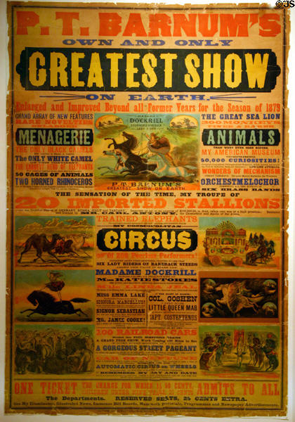 Poster (1879) for P.T. Barnum's own & only Greatest Show on Earth at Circus World Museum. Baraboo, WI.