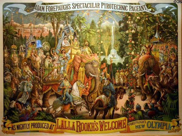 Poster (1881) for Adam Forepaugh's Spectacular Pyrotechnic Pageant, an American show, at Circus World Museum. Baraboo, WI.