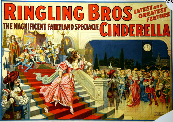 Lithograph (1917) for Ringling Bros spectacle of Cinderella at Circus World Museum. Baraboo, WI.