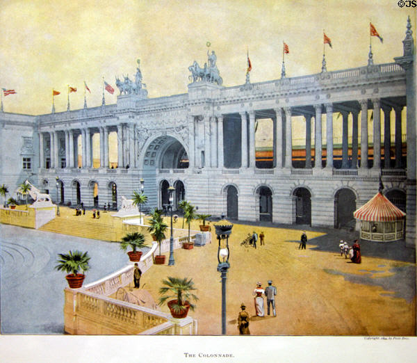 Print (1894) of Colonnade at World's Columbian Exposition by Poole Bros. at Columbus Museum. Columbus, WI.