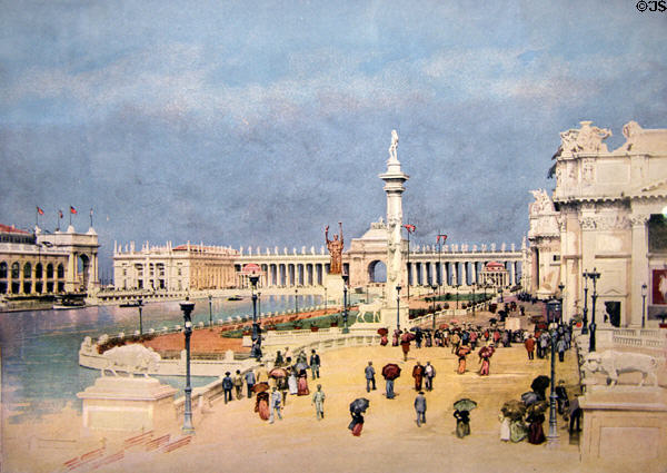 Print (1894) of Peristyle & Court of Honor at World's Columbian Exposition by Poole Bros. at Columbus Museum. Columbus, WI.
