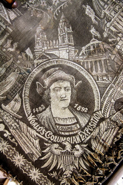 Souvenir tapestry from World's Columbian Exposition (1892) at Columbus Museum. Columbus, WI.