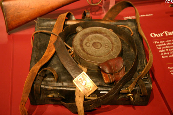 Confederate backpack & canteen at Wisconsin Veterans Museum. Madison, WI.
