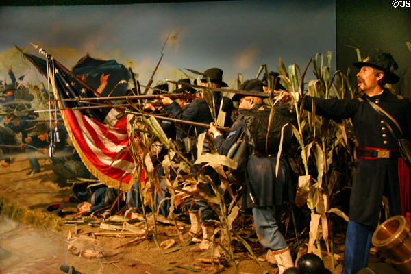 Diorama of Northern troops leading a charge at Wisconsin Veterans Museum. Madison, WI.