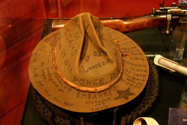 Spanish American War Puerto Rico campaign hat of Wisconsin Volunteer Infantry (1898) at Wisconsin Veterans Museum. Madison, WI.