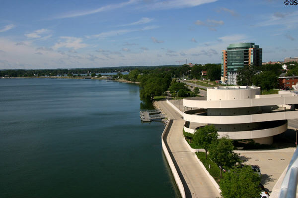 Monona Terrace spiral ramp & Madison lakefront from above. Madison, WI.