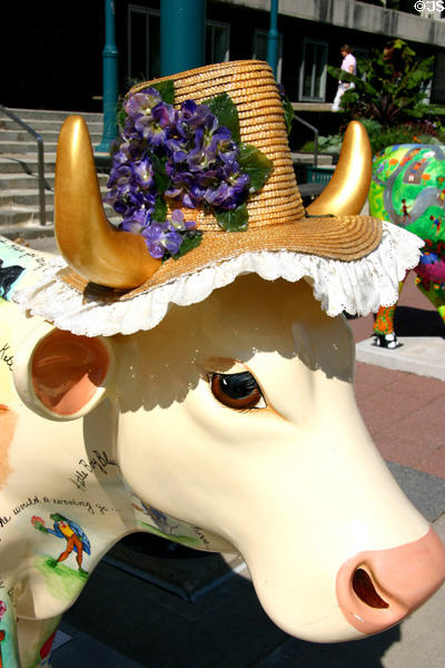 Sun bonnet detail of Mother Moo-se by Candace Miles-Traczyk in Madison CowParade. Madison, WI.