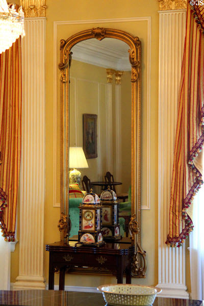 Full length mirror between fluted pilasters in ballroom at West Virginia Governor's Mansion. Charleston, WV.