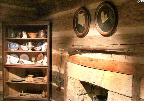 Interior of settlers' cabin at West Virginia State Museum. Charleston, WV.