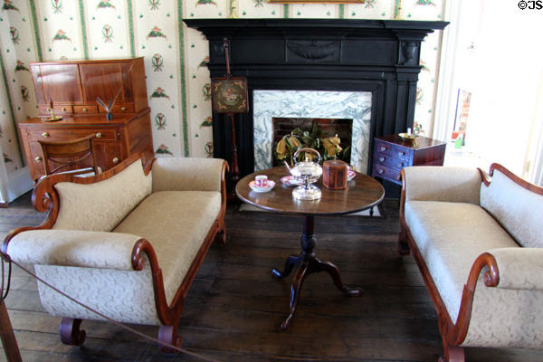 Parlor with mantel original to house & sofas at Craik-Patton House. Charleston, WV.