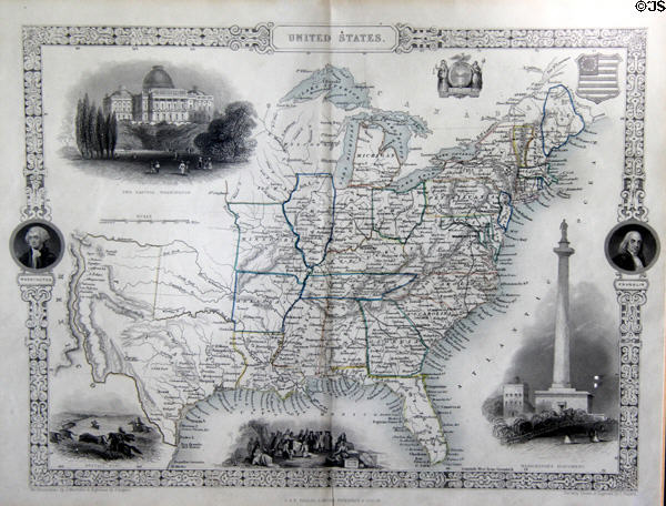 United States map (c1840) by J & F Tallis, London at Craik-Patton House. Charleston, WV.