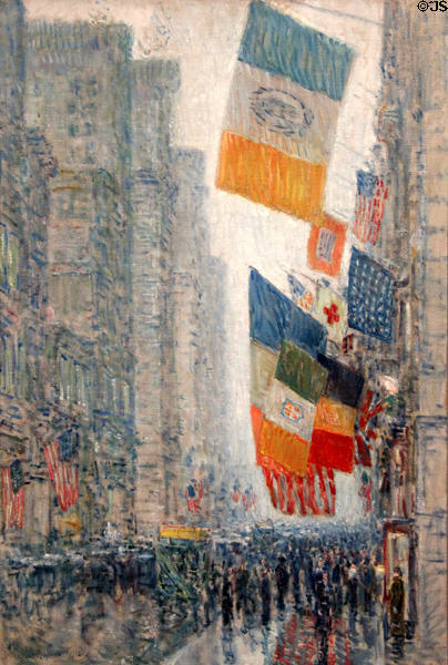 Lincoln's Birthday Flags painting (1918) by Childe Hassam at Huntington Museum of Art. Huntington, WV.