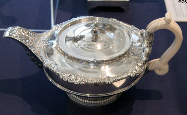 Silver teapot (George III, Regency, 1814-15) by Paul Storr of Britain at Huntington Museum of Art. Huntington, WV.