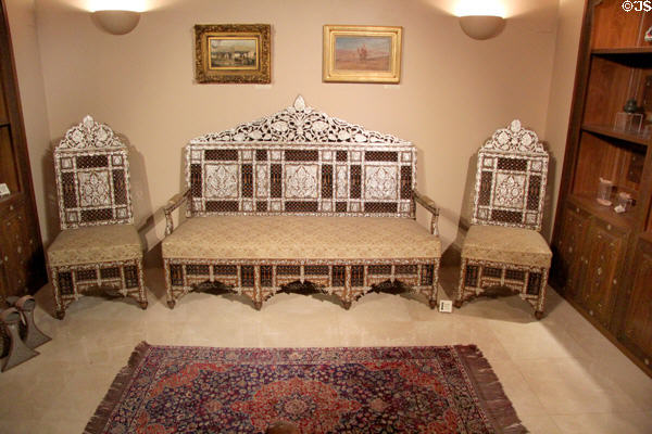 Damascus Room with mother-of-pearl sofa & matching side chairs (mid-19th C) at Huntington Museum of Art. Huntington, WV.