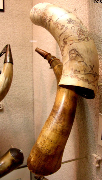Powder horns engraved with maps (c1760s) at Huntington Museum of Art. Huntington, WV.