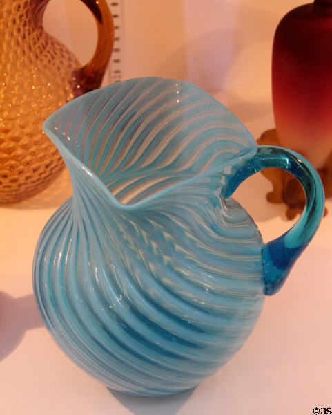 Glass water pitcher with "Opal Swirl" pattern (c1884-9) by Hobbs, Brockunier & Co., Wheeling, WV at Huntington Museum of Art. Huntington, WV.