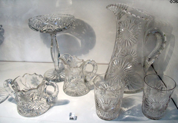 Group of colorless blown lead glass tableware (c1890-1920) at Huntington Museum of Art. Huntington, WV.