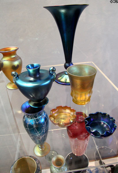 Group of free blown glass objects (c1895-1910) by Louis Comfort Tiffany, Long Island, NY at Huntington Museum of Art. Huntington, WV.