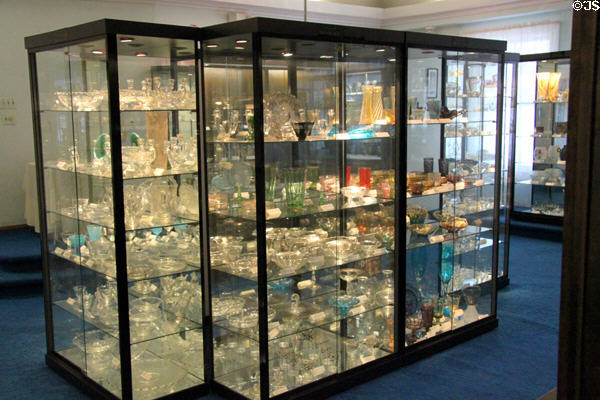 Display of Fostoria Glass Co. (est. 1887) pieces at Fostoria Glass Museum. Moundsville, WV.