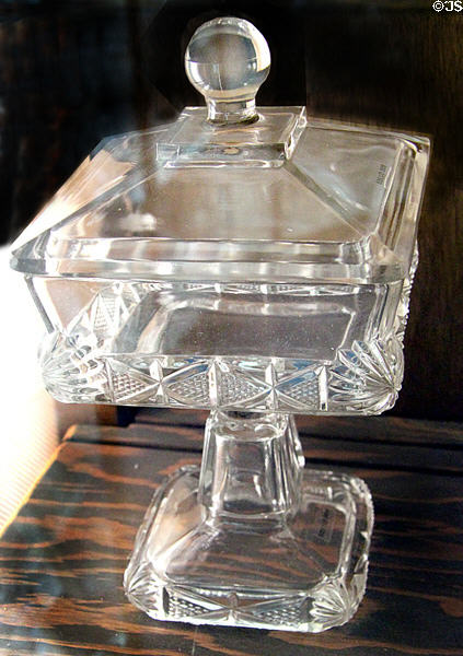 Square footed compote (c1901-3) at Fostoria Glass Museum. Moundsville, WV.