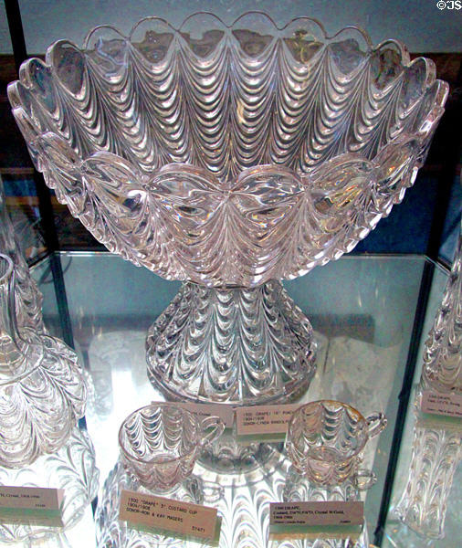 Drape crystal punch bowl & foot (1904-6) at Fostoria Glass Museum. Moundsville, WV.