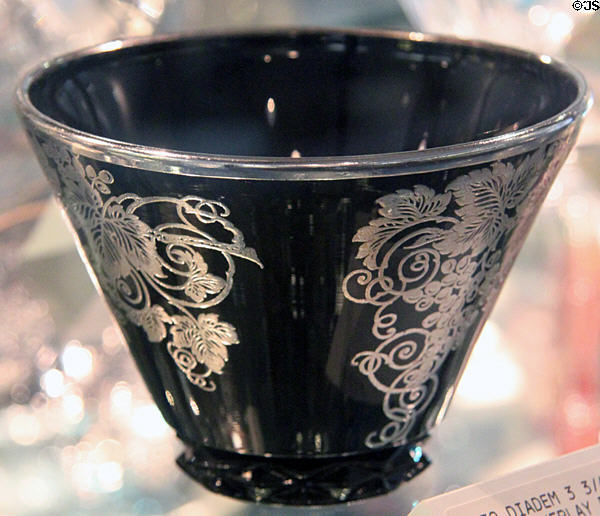 Diadem vase in ebony with silver overlay (1930-3) at Fostoria Glass Museum. Moundsville, WV.