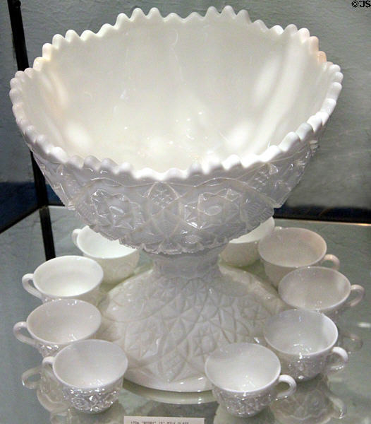 Rosby punch bowl in milk glass (1950s) at Fostoria Glass Museum. Moundsville, WV.