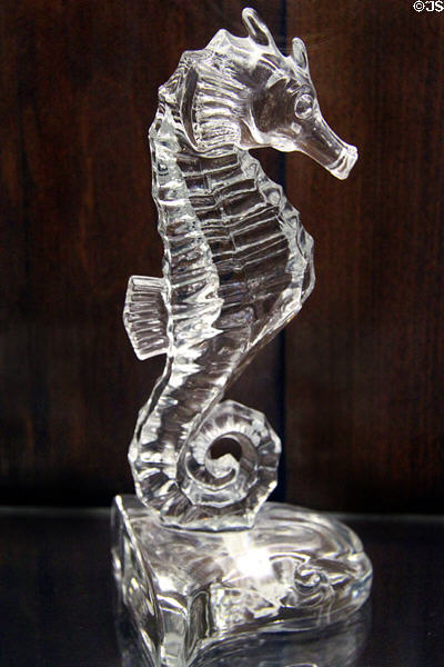 Crystal glass sea horse book end (1953) at Fostoria Glass Museum. Moundsville, WV.