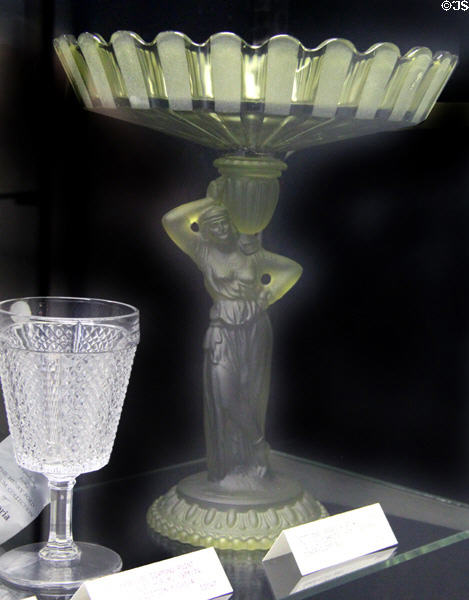 Rebecca at the well compote (c1960) + goblet (c1973) at Fostoria Glass Museum. Moundsville, WV.