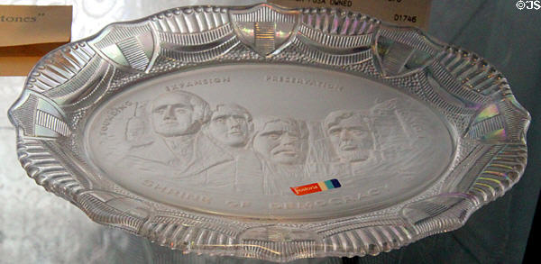 Mount Rushmore pressed glass plate at Fostoria Glass Museum. Moundsville, WV.