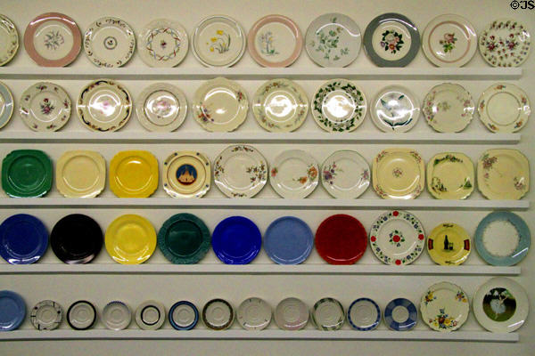 Collection of Homer Laughlin porcelain plates at Grave Creek Mound Museum. Moundsville, WV.