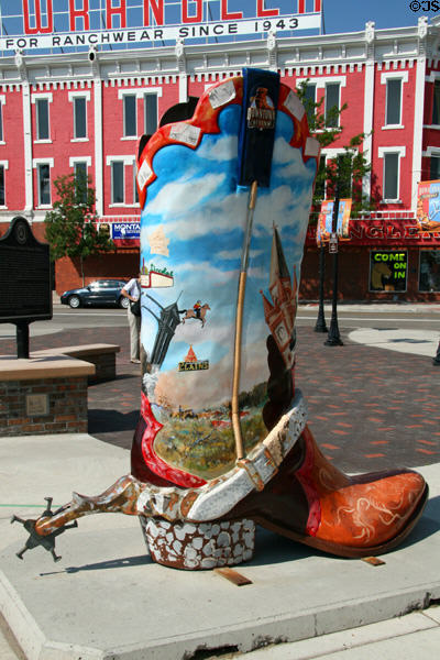 Scenes of Downtown Cheyenne on cowboy art boot (2004). Cheyenne, WY.