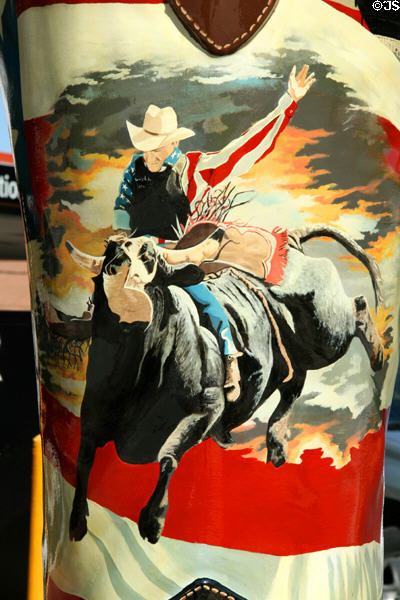 Bull riding detail of Rodeo cowboy art boot by Ross Lampshire. Cheyenne, WY.