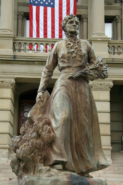 Statue of Ester Hobart Morris, proponent of 1869 act which gave Wyoming women equal rights & the vote at Wyoming State Capitol. Cheyenne, WY.